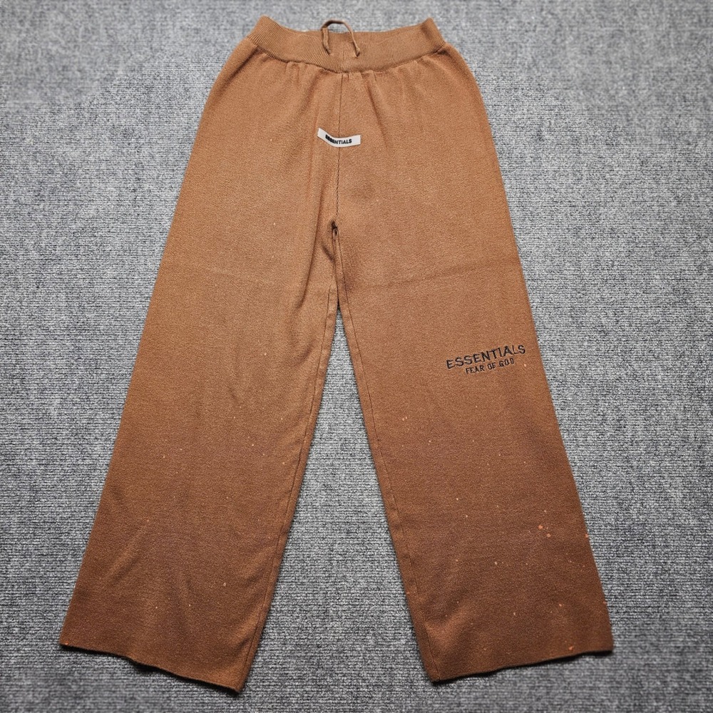 Fear of God Essentials Knit Lounge Pants Brown Wide Leg Splatter Mens Small